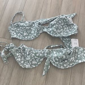 Green Floral Bikini Top